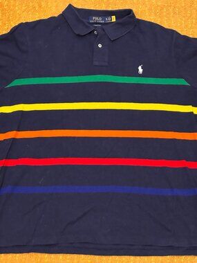 POLO RALPH LAUREN Classic XL blue rainbow stripe Shirt Short Sleeve Mens knit